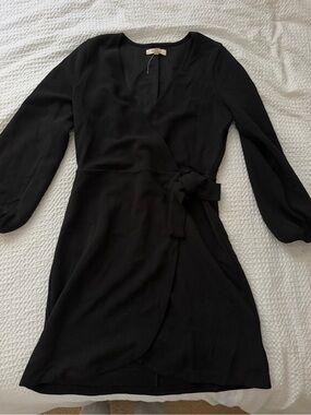 Madewell Black Long-Sleeve Wrap Dress with Tie Waist
